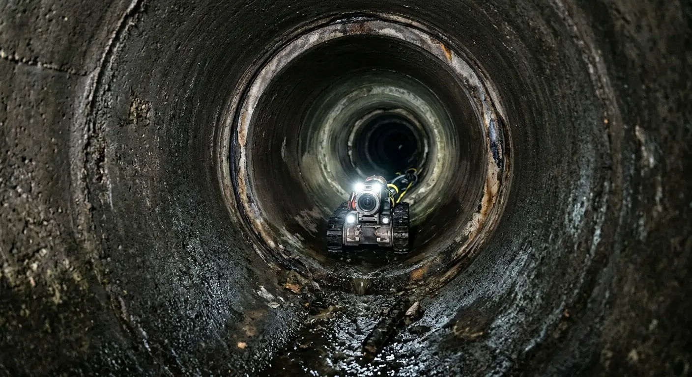 Robotic sewer camera inspecting pipe interior for Sewer Line Cleaning in Fort Lee